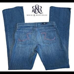 Rock & Republic denim jeans purple Crystal rhinestone pockets flare Sz 30